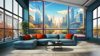 City view through the windows of an office building Wall mural