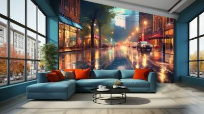 Lights and lighting in a rainy city Wall mural