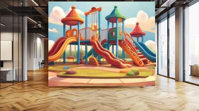 school playground playground swing and slide rides Wall mural