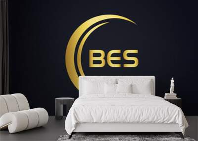 BES logo. B E S design. White BES letter. BES, B E S letter logo design. B E S letter logo design in GOLD, GOLDEN LOGO, THREE, style. letter logo set in one artboard. B E S letter logo vector design. Wall mural