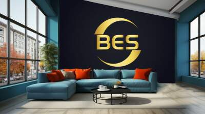 BES logo. B E S design. White BES letter. BES, B E S letter logo design. B E S letter logo design in GOLD, GOLDEN LOGO, THREE, style. letter logo set in one artboard. B E S letter logo vector design. Wall mural