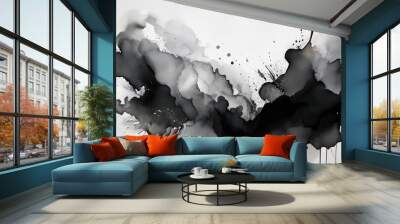 Black ink spilled on white paper. Wall mural