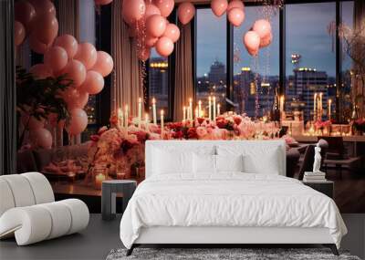 Elegant depiction of a luxurious birthday party with sophisticated decor, Wall mural