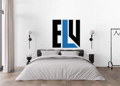 ELV logo. E L V design. White ELV letter. ELV, E L V letter logo design. Initial letter ELV letter logo set, linked circle uppercase monogram logo. E L V letter logo vector design. Wall mural