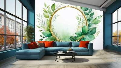 Frame with branches and green leaves. Spring or summer stylized foliage. Wall mural