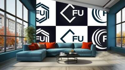 FU logo. F U design. White FU letter. FU, F U letter logo design. F U letter logo design in FIVE, FOUR, THREE, style. letter logo set in one artboard. F U letter logo vector design.	
 Wall mural