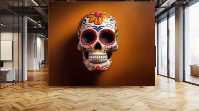 Hispanic heritage sugar skull marigold Festive dia de los muertos background Wall mural