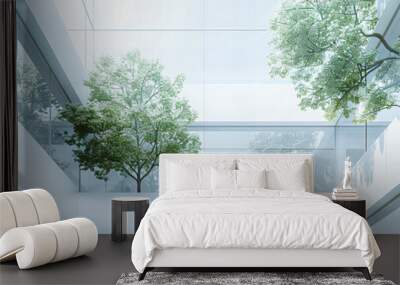 Modern Architectural Marvel: Sleek Design Meeting Green Spaces, A Vision of Future Living Wall mural