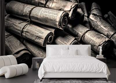 Vintage newsprint texture, Historical pages, Black and white columns with aged patina Wall mural