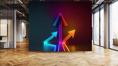 3d render, abstract minimalist geometric background. Two counter neon arrows approaching each other Wall mural