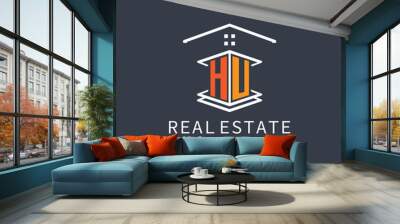 HU Real Estate Letter Monogram Vector Logo. Home Or Building Shape All Logo. Wall mural