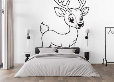 Deer cartoon isolated on white background cute animals coloring page Wall mural