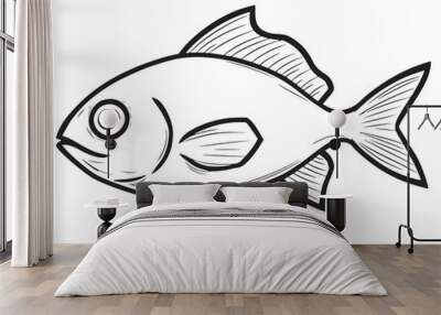 Illustration of a fish, Outline cod fish, Vector fish Wall mural