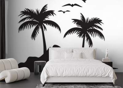 Tropical island with palm trees silhouette on the beach Summer vacation vector Wall mural