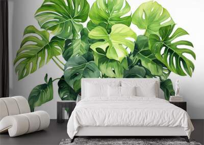 Attractive Zamioculcas Zamiifolia plant in the pot watercolor on a white background Wall mural