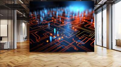 Awesome3d Illustration Orange blue technology background Wall mural