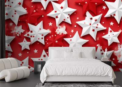 Eyecatching American patriotic seamless pattern usa traditional backdrop white stars on blue background Wall mural