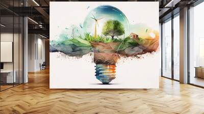 Light bulb is located on the soil. Generative Ai Wall mural