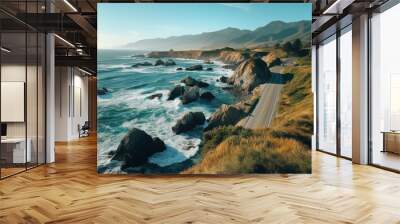 Outstanding Elevated view of road and forest during sunny day Wall mural