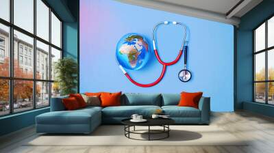 Paper art of Earth with heart beat pulse, World Health Day. Generative Ai Wall mural