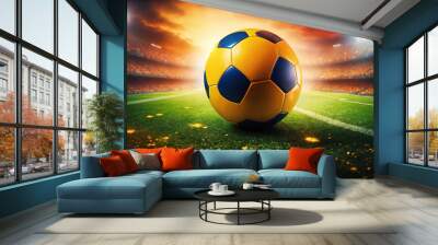 Vibrant Soccer Ball on a Stadium Field Wall mural