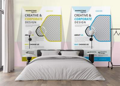 a bundle of 2 templates of different colors a4 flyer template, modern business flyer template, 
abstract business flyer and creative design, IT company flyer and editable vector template design  Wall mural