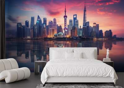 Amazing Shanghai skyline panorama Wall mural