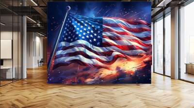 Attractive Happy independence day festive card with national flags of usa balloons and fireworks Wall mural