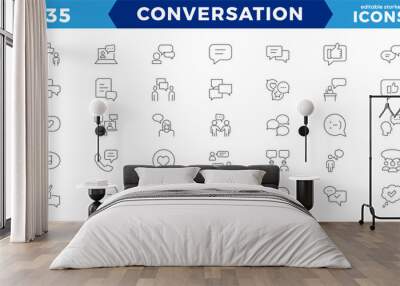 Dialogue, communication,Approved, Checkmark box and Social media message. Chat and quote line icons. Chat speech bubble, conversation or chatting related editable stroke outline icon. Wall mural