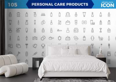 outline icons related to personal care products. Linear icon collection,Skin care line icons set. Moisture cream, acid, anti wrinkle serum. Wall mural