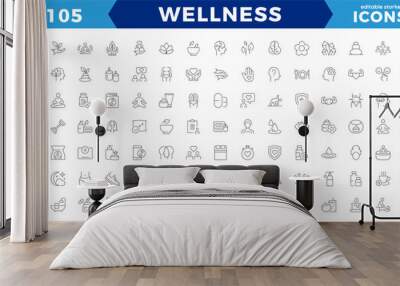 pixel Perfect Wellness icon set. Containing massage, yoga,  relaxation, healthcare, medical. Outline icon collection.  meditation, aromatherapy, Solid icon collection. editable stroke icons. Wall mural