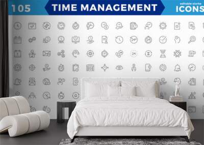 Time management. Linear icon collection. Editable stroke.time management icon set line design blue. Time, manager, icon, development, business vector illustrations. Wall mural