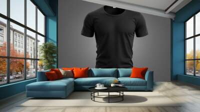 Black t-shirt, clothes on isolated white background.
 Wall mural