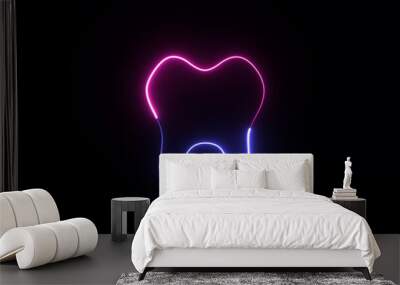 Glowing neon tooth symbol icon. Teeth icon medical dental concept Wall mural