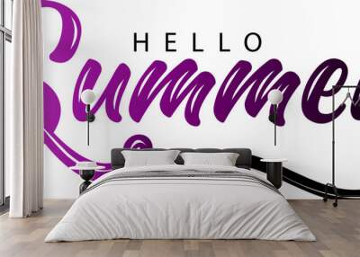 Hello Summer lettering stock illustration, Hello summer text, gradient text Wall mural