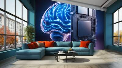 View of brain with circuit board Wall mural