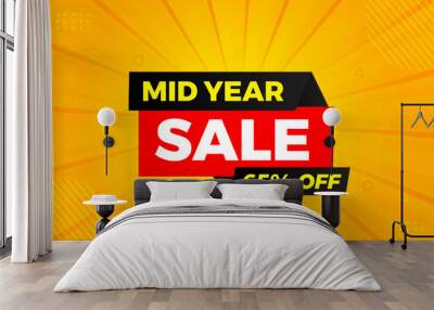 Mid Year Sale banner vector template. New Year Discount vector graphic element. Super shop label Promo design. Product opening festival background collection. Wall mural