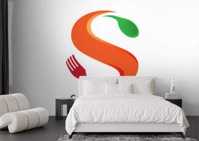 Letter Initial S Symbol with Fork and Spoon for Food Restaurant logo icon design template. Vector design. Wall mural