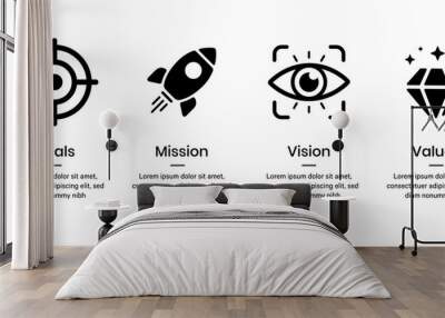 Mission goal vision values icon. Organization mission vision values icon design vector Wall mural