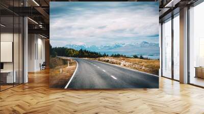 Driving on an idyllic road on the Southern Island of New Zealand Wall mural