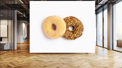 two donuts isolated on white background, top view Wall mural