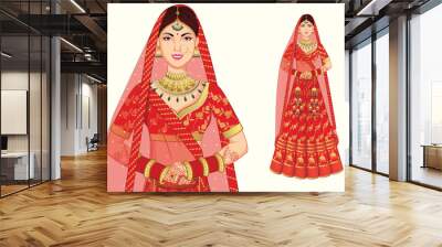 Bride wearing beautiful lehenga and jewelry for Indian Wedding  Wall mural