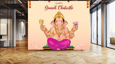 Happy Ganesh Chaturthi Golden festival background  Wall mural