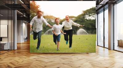 Celebrate Relationship, Family asian summer holiday in garden. Group of asia family enjoyed playing at the park.  Wall mural