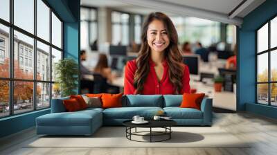 Young asian female happy pretty smiling professional business, happy confident positive female entrepreneur in office business co working, looking at camera, Generative AI Wall mural