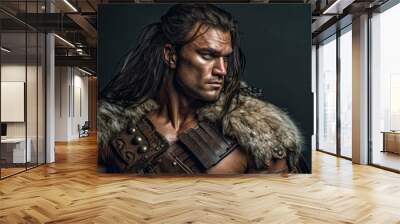 A gorgeous barbarian man in the woods Wall mural