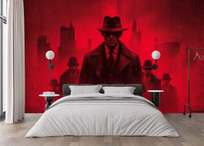 Mafia man fantasy horror movie poster, red and black, silhouette Wall mural