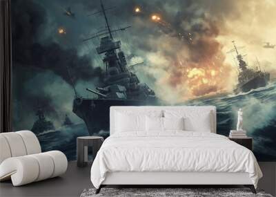 Naval military battle Wall mural