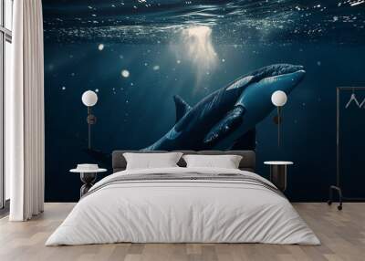 Orca whale in navy blue water swimming Wall mural