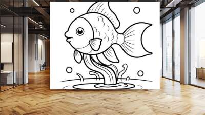 Cute vector illustration Goldfish for toddlers colouring page Wall mural